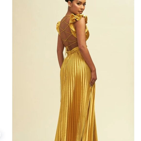Yellow Pleated Flutter Sleeve A-Line Formal Dress - Size XL 🌟 - Picture 5 of 7